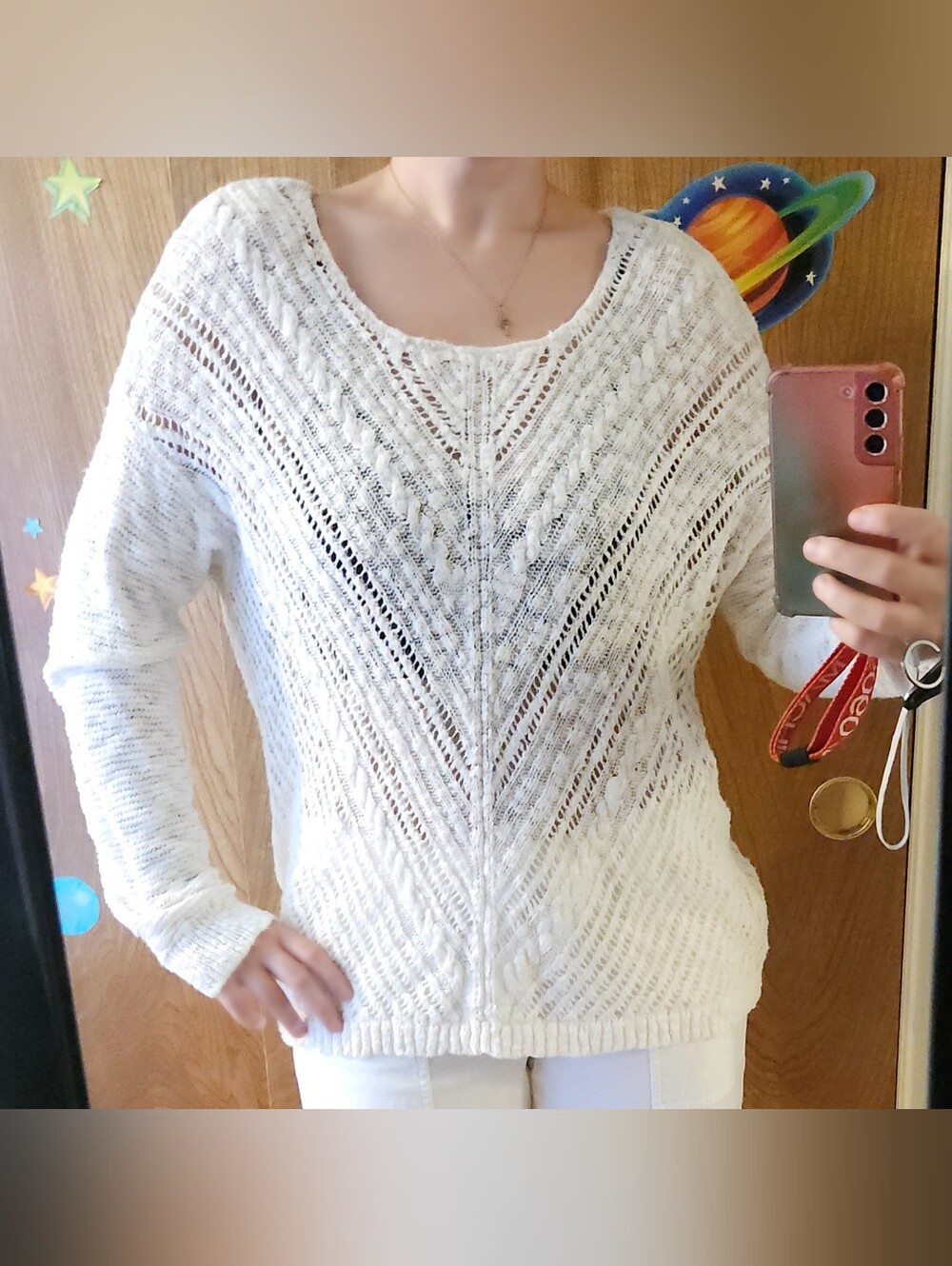 American Eagle Outfitters Cream Cable Knit Lace Sweater